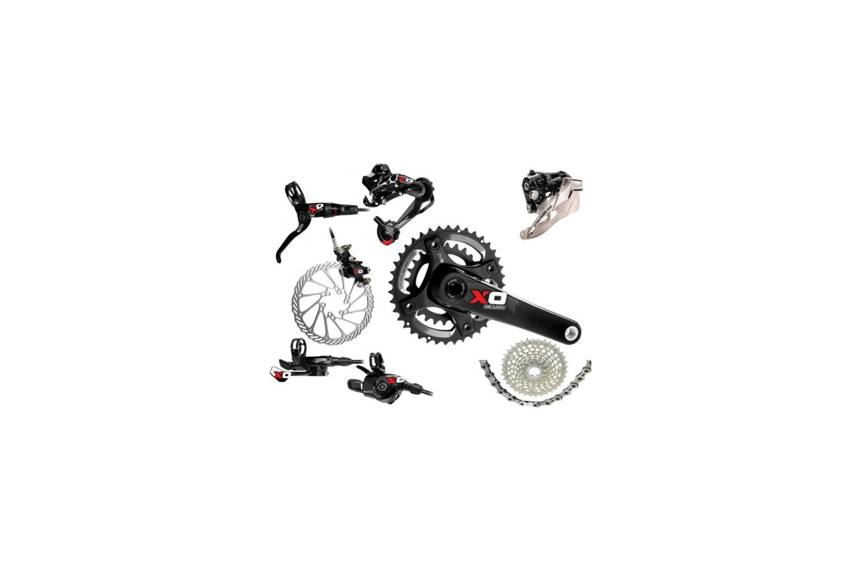 Groupset SRAM X0 2x10, red, brakes, shifters, drivetrain