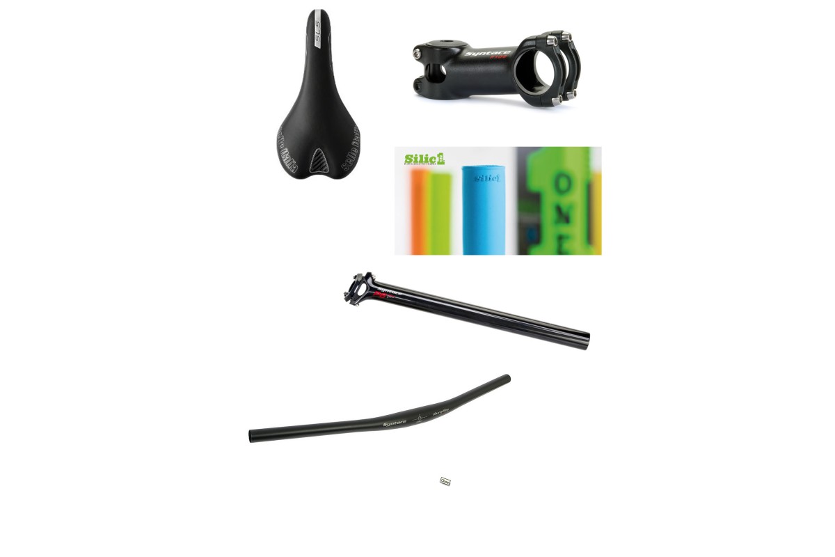 Syntace Alu Vorbau, Carbon Lenker und Carbon Sattelstütze. Sattel Selle Italia SLR SL, SilicONE Grips