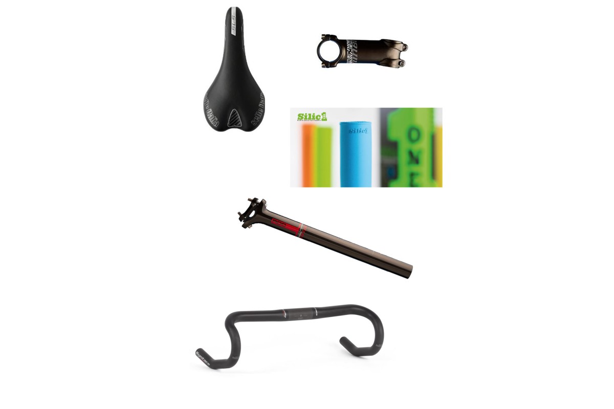 Syntace carbon road handle bar, Niner alloy stem and seatpost, Seat Selle Italia SLR SL, SilicONE Grips