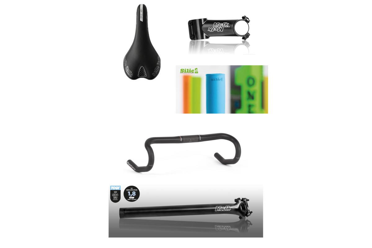 Syntace Carbon Rennlenker, MCFK Carbon Vorbau und Carbon Sattelstütze. Sattel Selle Italia SLR SL, SilicONE Grips
